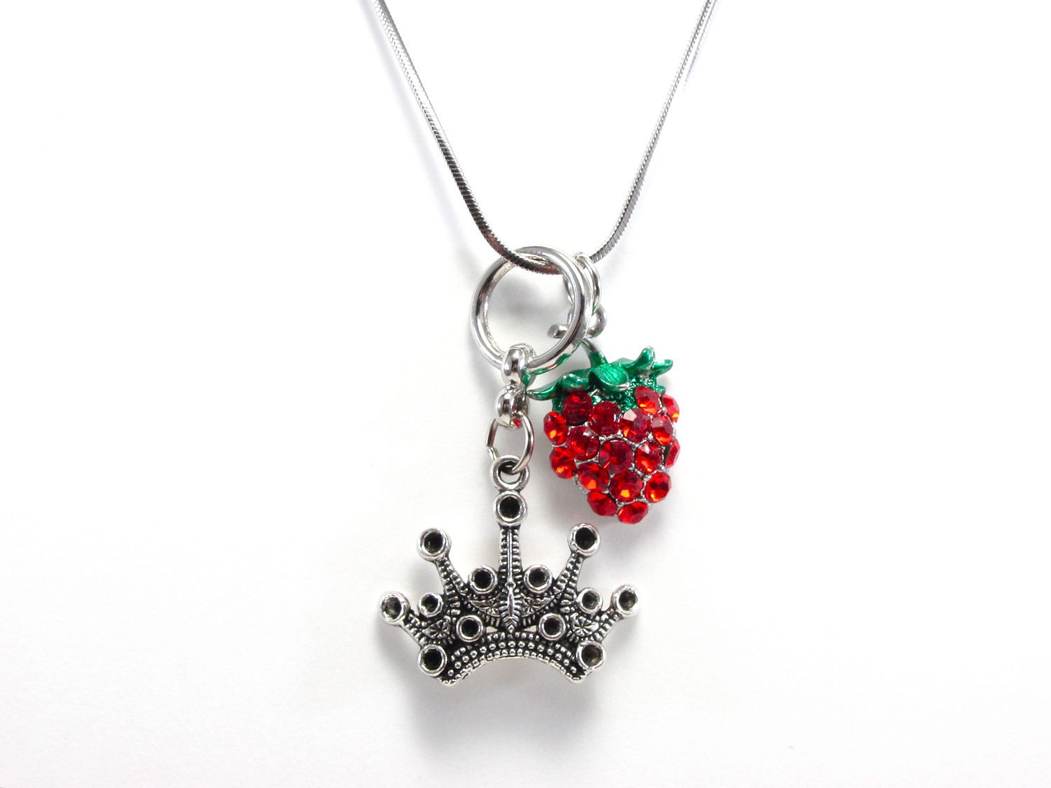 Strawberry and Five Pointed Crown Necklace - Greek Sorority Accessory - Strawberry Festival Jewelry