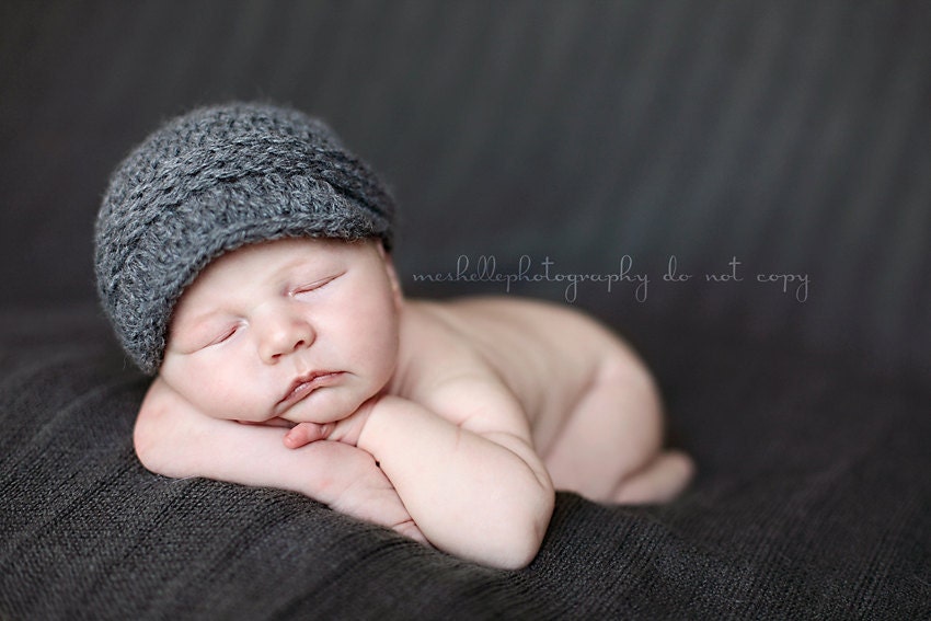 Baby newsboy visor cap for dapper newborn photos --- custom order for other baby sizes and colors