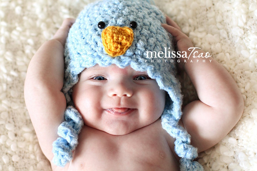Little blue bird hat for spring newborn photos