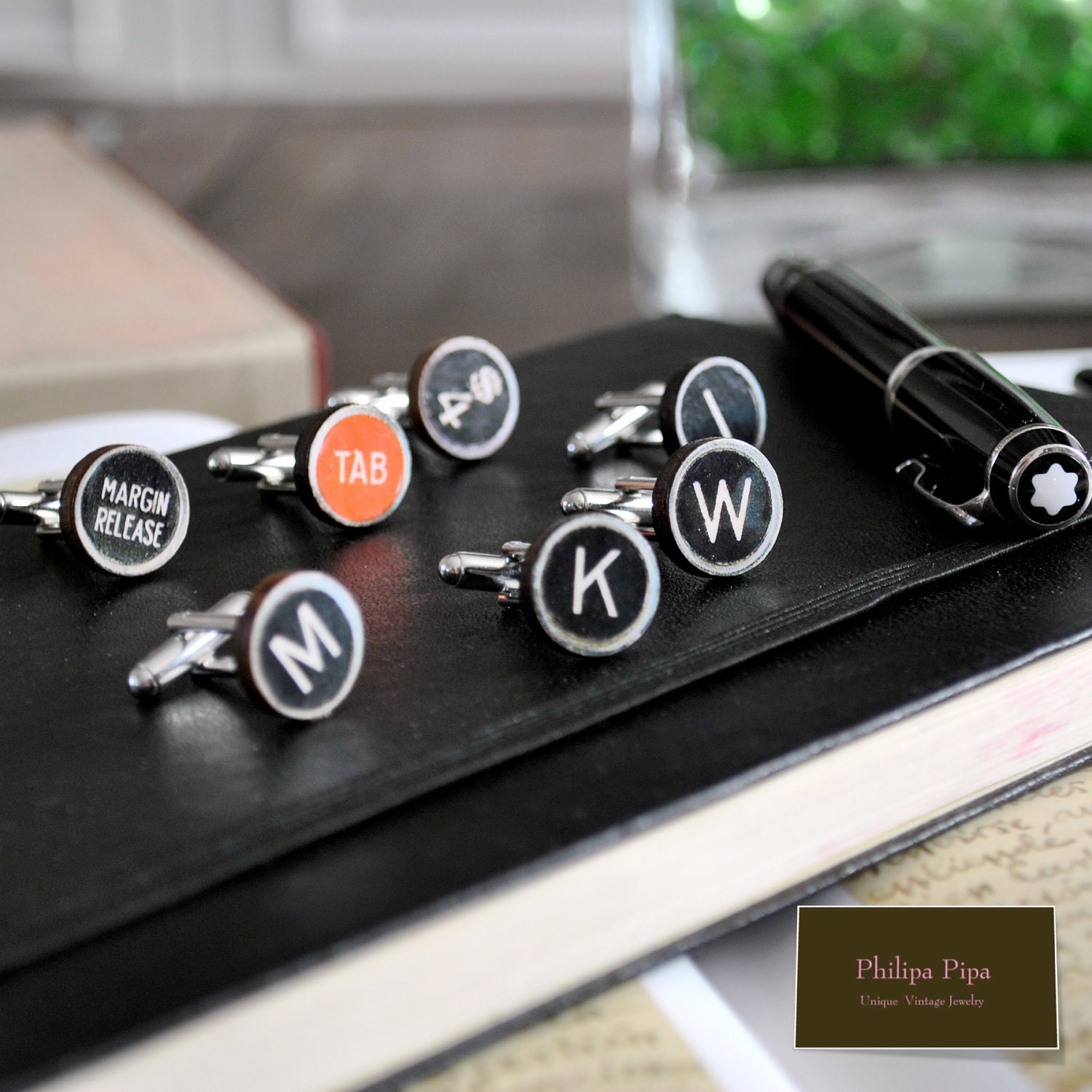 Typewriter Cufflinks-Personalized wooden black keys- All letters available.