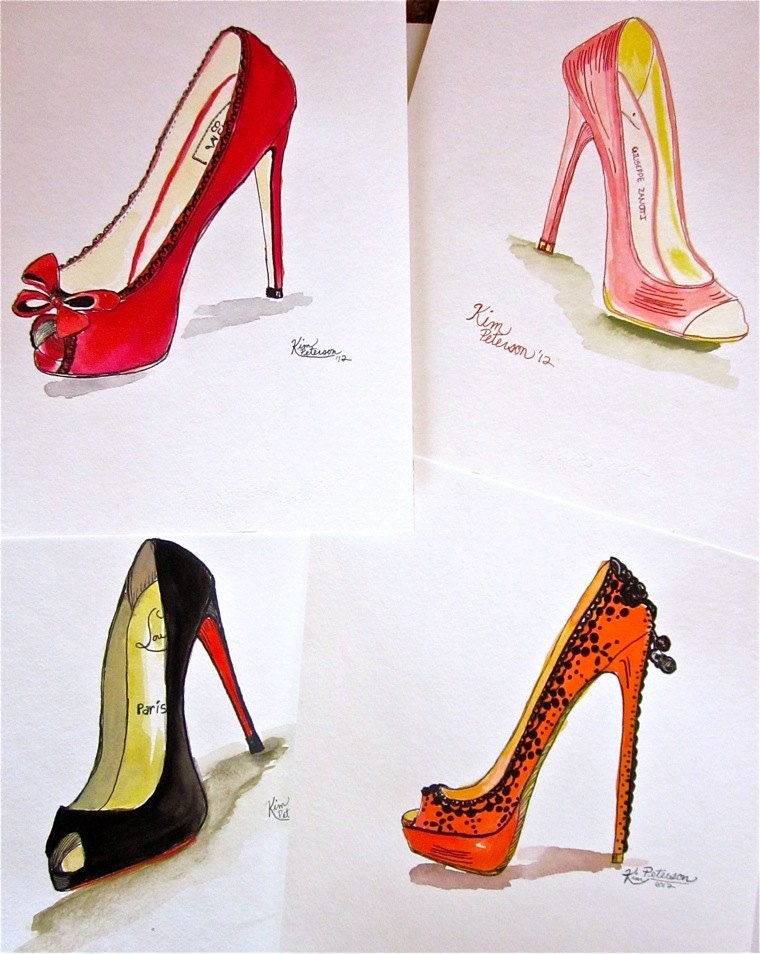 Fashion illustration:   Louboutin Spring 2012 original art