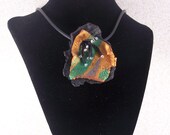 Green and Gold Shield Polymer Clay Necklace
