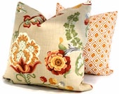 Kravet Orange Jacobean Flowers Decorative Pillow Cover, 18x18, 20x20, 22x22, Throw Pillow, Accent Pillow, Toss Pillow