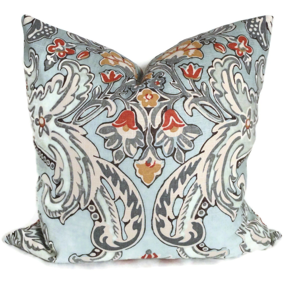 Kravet Lutron Blue, Gray, Red and Gold Decorative Pillow Cover 18x18, 20x20, 22x22 or Lumbar pillow, Accent Pillow, Throw Pillows