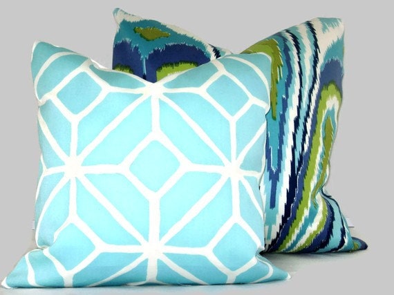 Trina Turk Peacock Designer Indoor Outdoor Pillow Cover, Schumacher, 18x18, 20x20,22x22
