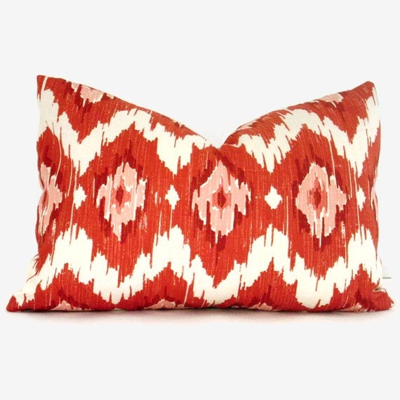 Duralee Red Ikat Decorative Pillow Cover 14x20, 18x18, 20x20, 22x22