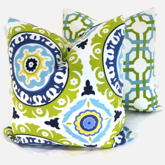 Green and Turquoise Suzani Decorative Pillow Cover