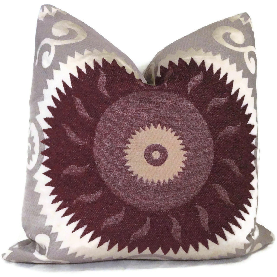 Aubergine and Gray Suzani Decorative Pillow Cover  20x20, 22x22, 24x24 - Throw pillow -Accent pillow, toss pillow