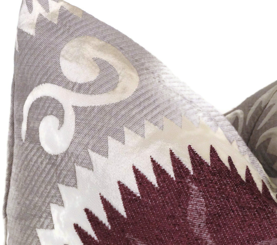 Aubergine and Gray Suzani Decorative Pillow Cover  20x20, 22x22, 24x24 - Throw pillow -Accent pillow, toss pillow