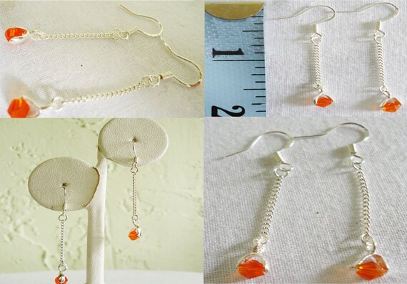 Earrings Dangle Swarovski Crystal 1117 orange single chain silver ear wires
