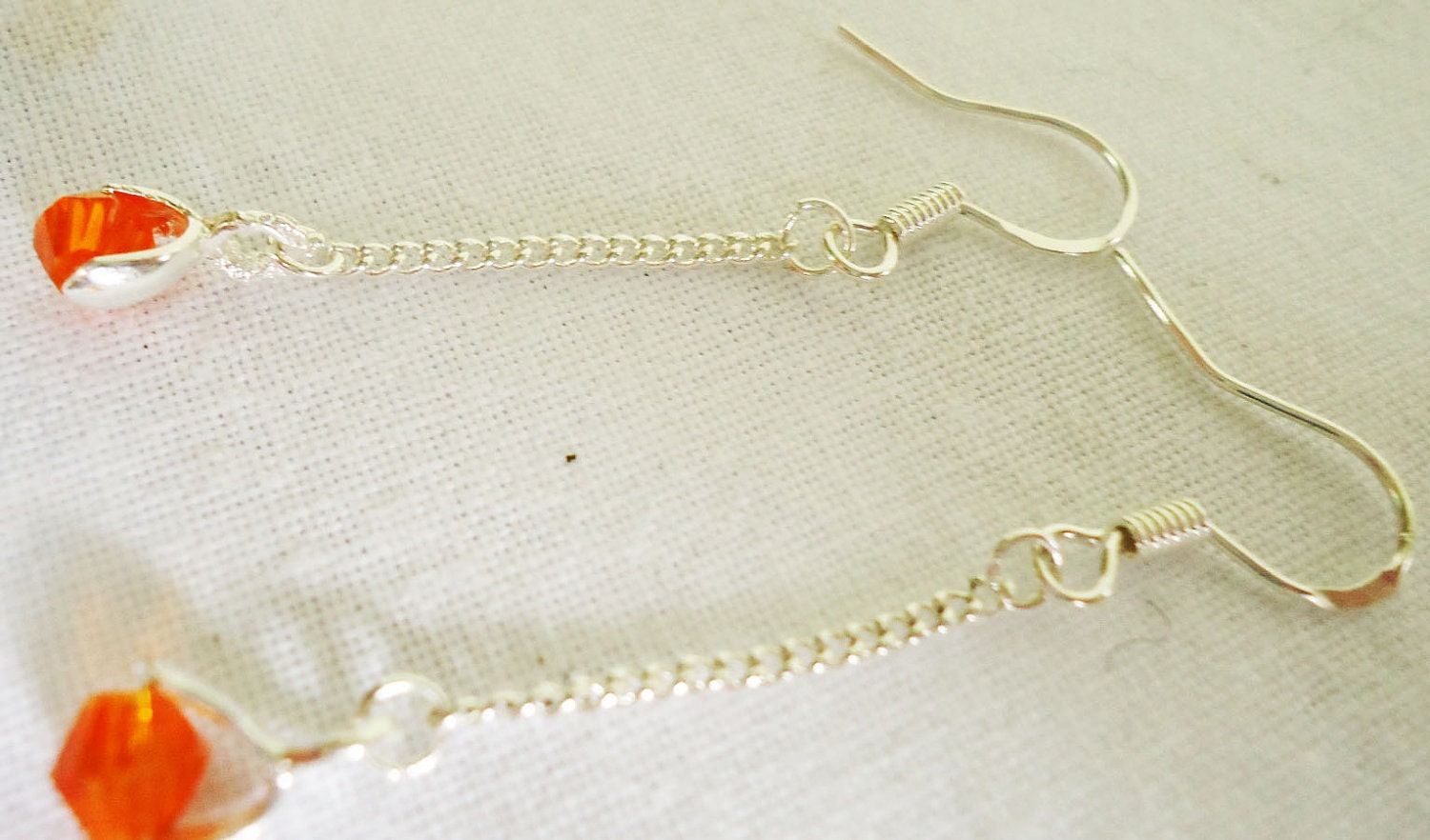 Earrings Dangle Swarovski Crystal 1117 orange single chain silver ear wires
