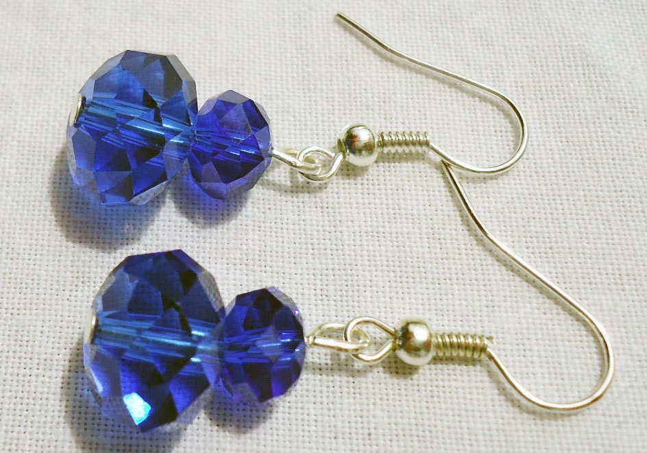 Earrings Dangle Swarovski Crystal Blue with silver ear wires