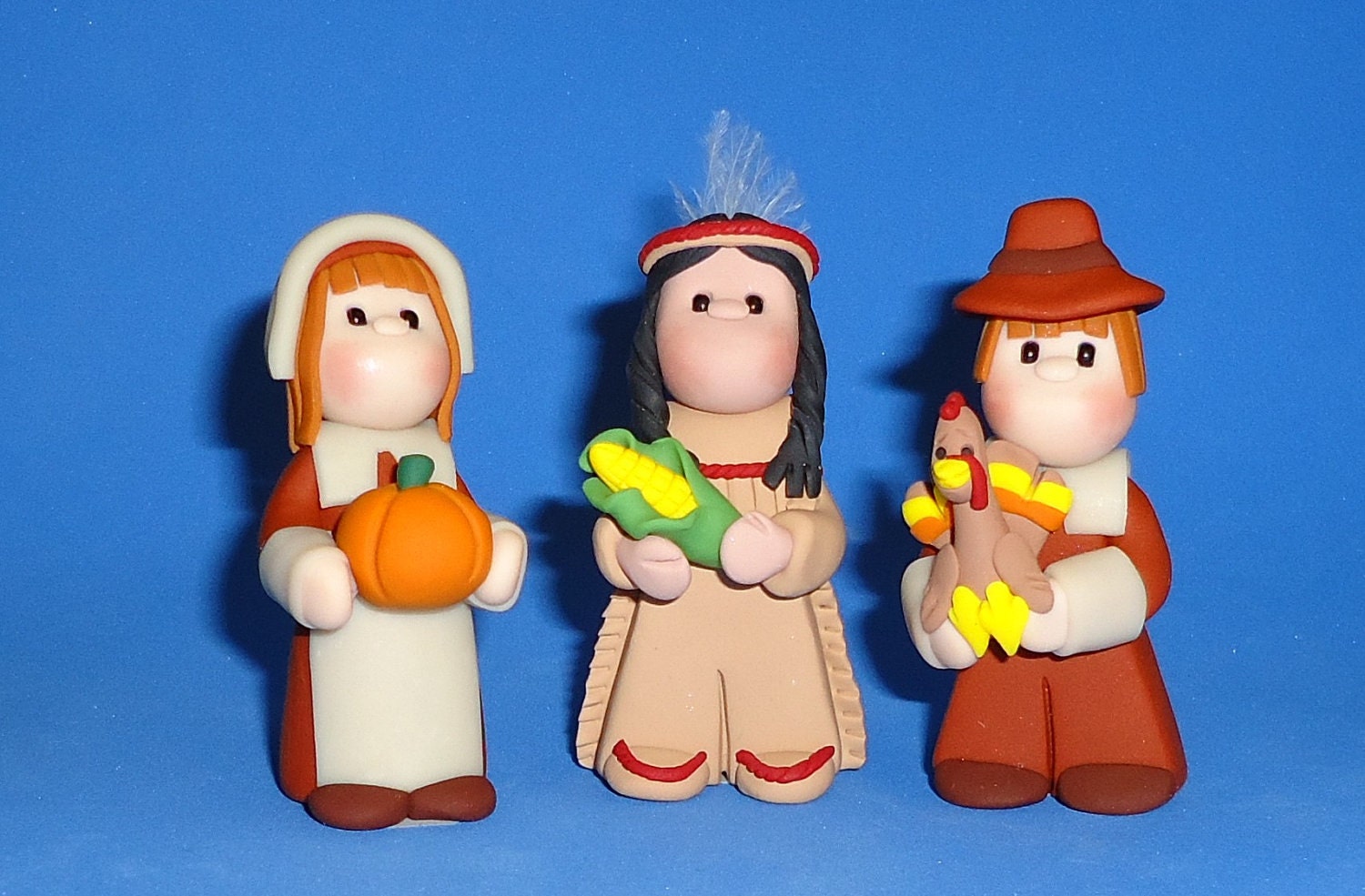 Polymer Clay Pilgrims and Nat. American Thanksgiving Miniatures