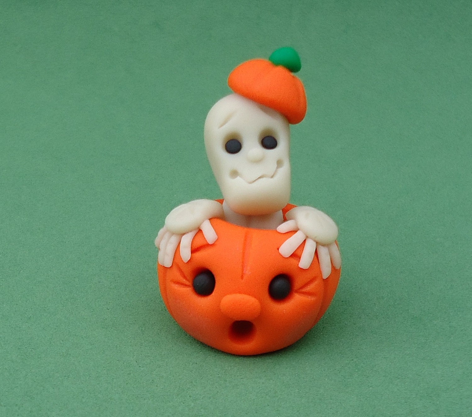 Polymer Clay Skeleton in a Pumpkin