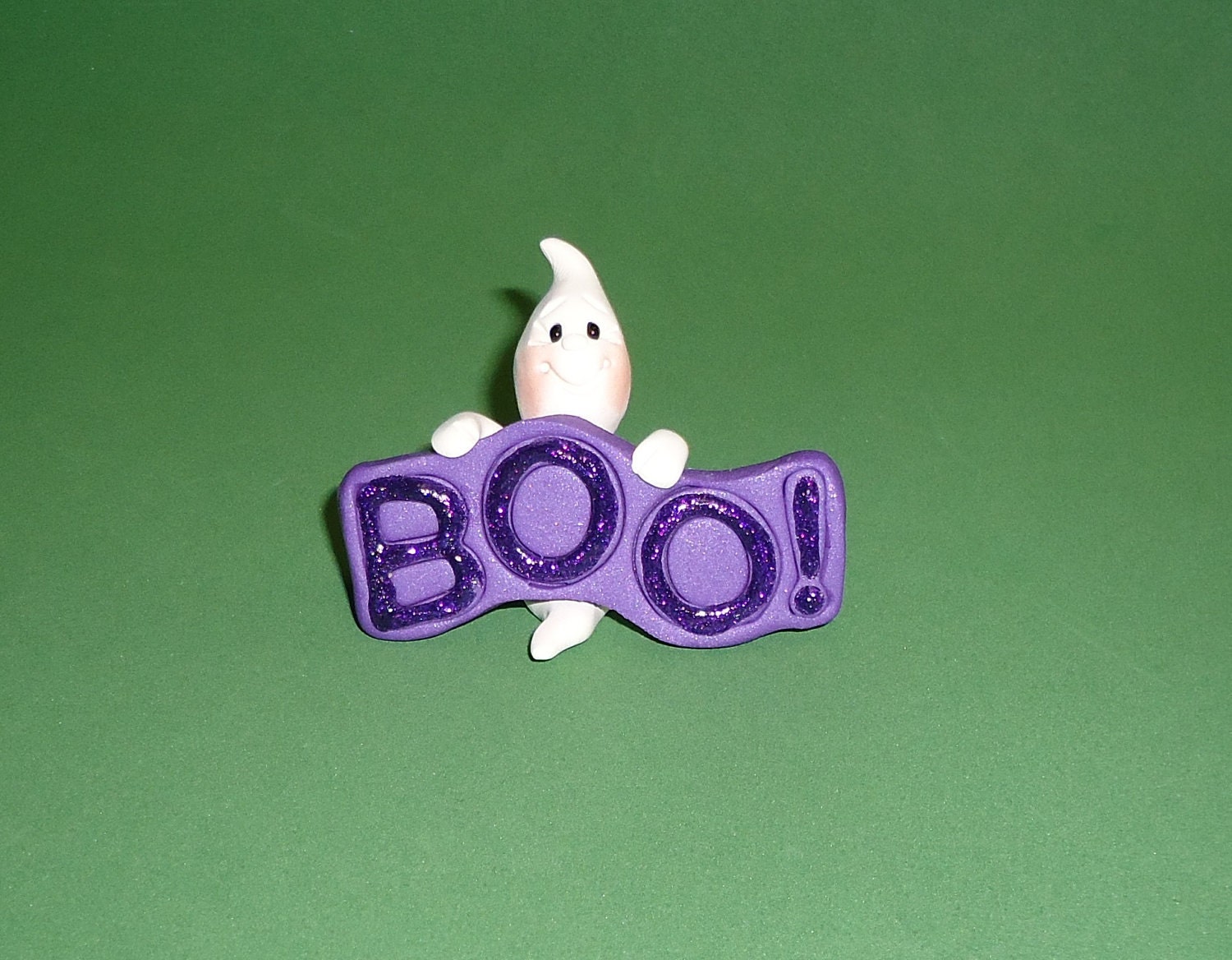 Polymer Clay Ghost with Boo sign