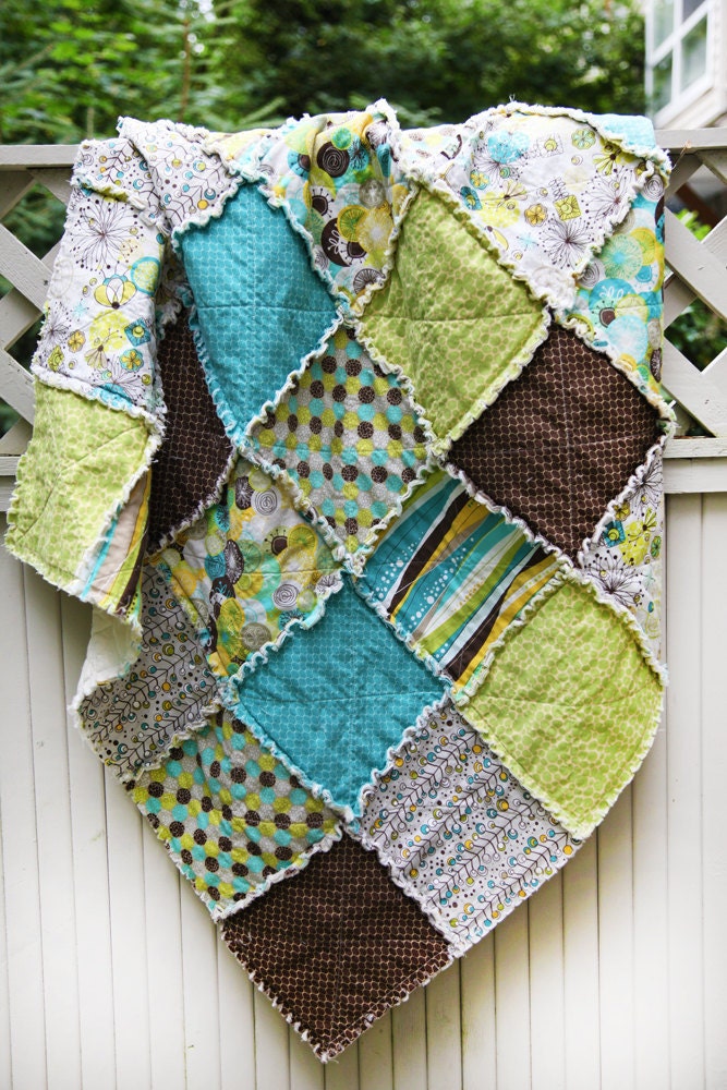 For Megan  Brook Green and Teal and Brown Throw Rag Quilt squares for DIY