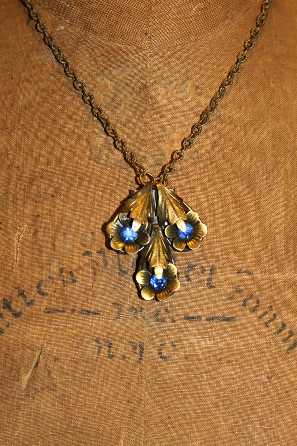 Vintage Repurposed Brass Dress Clip Rhinestone Necklace Ornament Assemblage