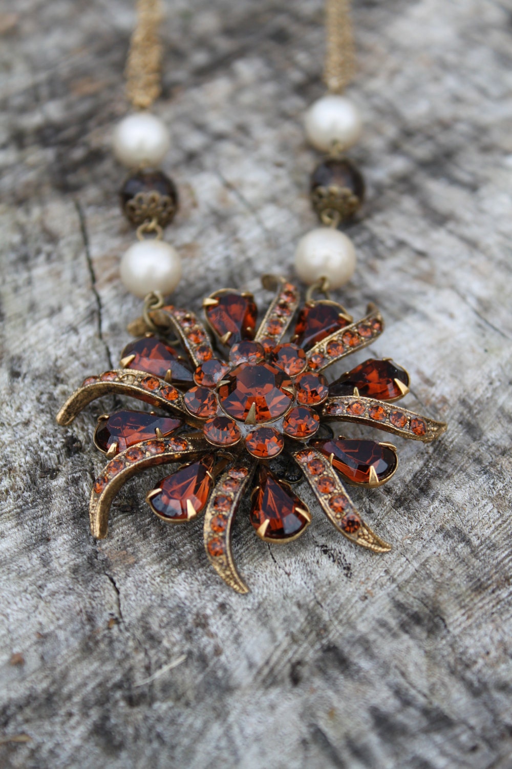 Repurposed Vintage Brown Rhinetone Elegant Necklace OOAK   Sassy Sisters Jewelry GINGER Assemblage