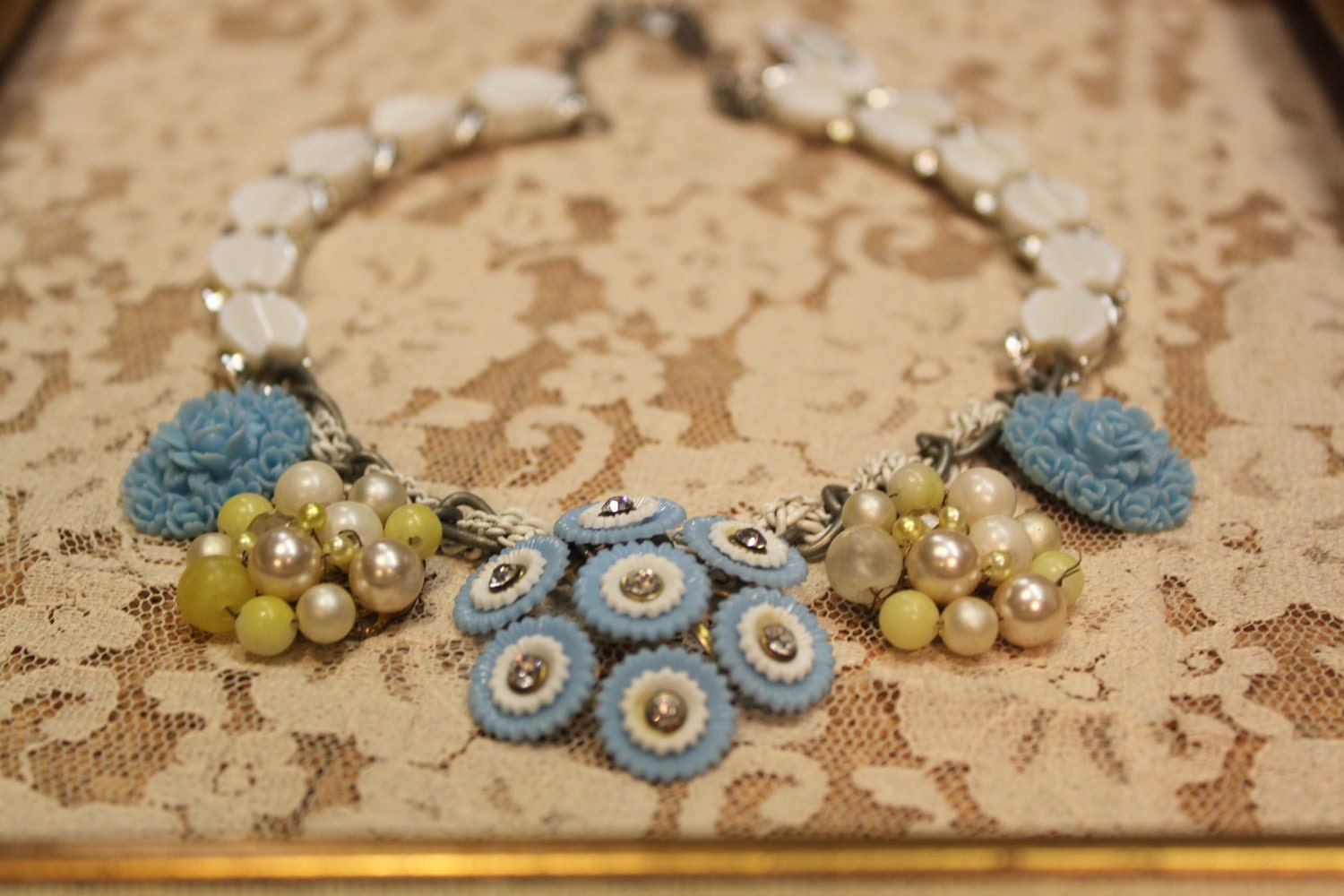 Vintage Blue Blossom Assemblage Necklace One of a Kind Sassy Sisters Bright Luxury
