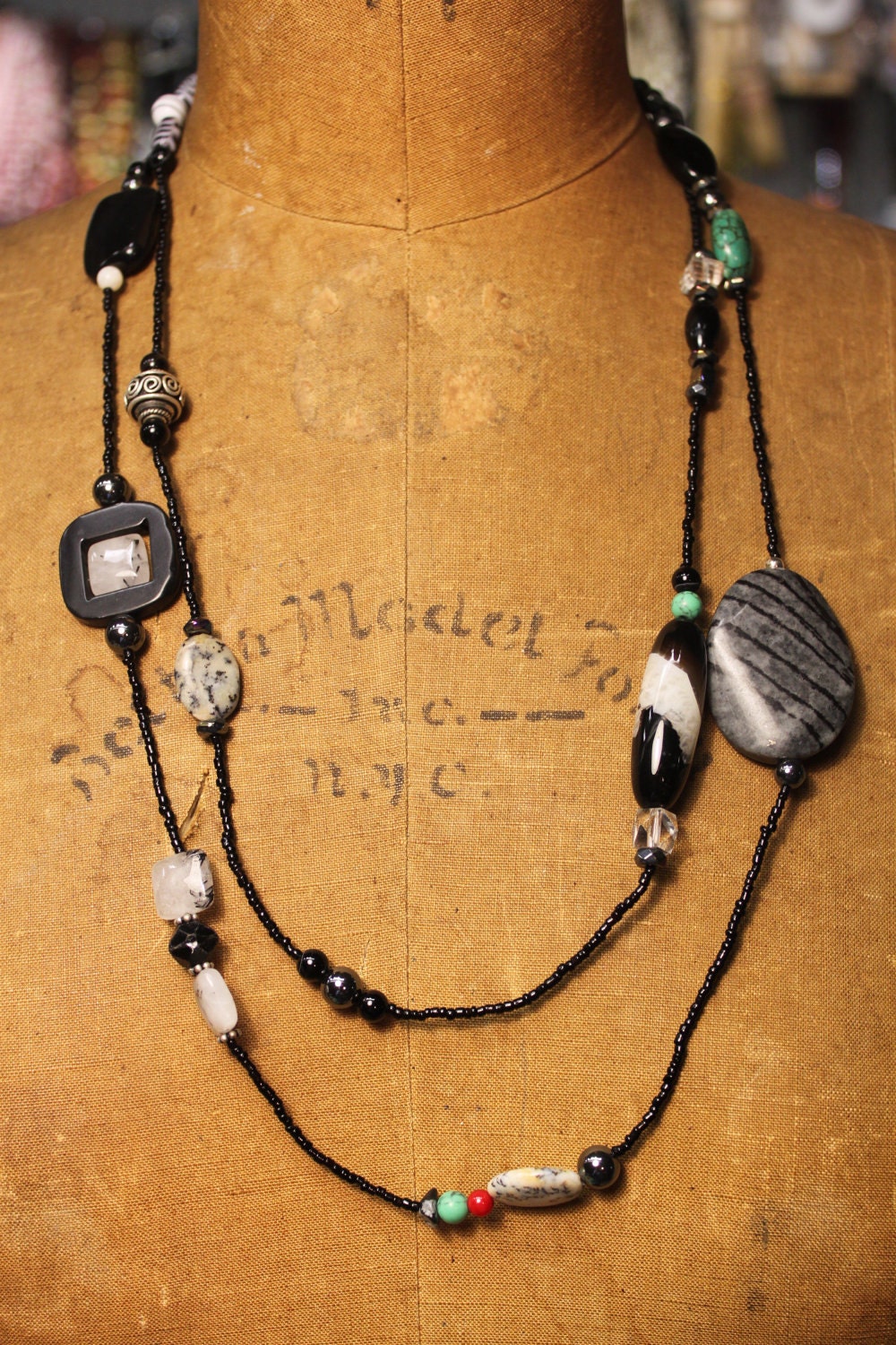 Bold Long Gemstone Beaded Necklace