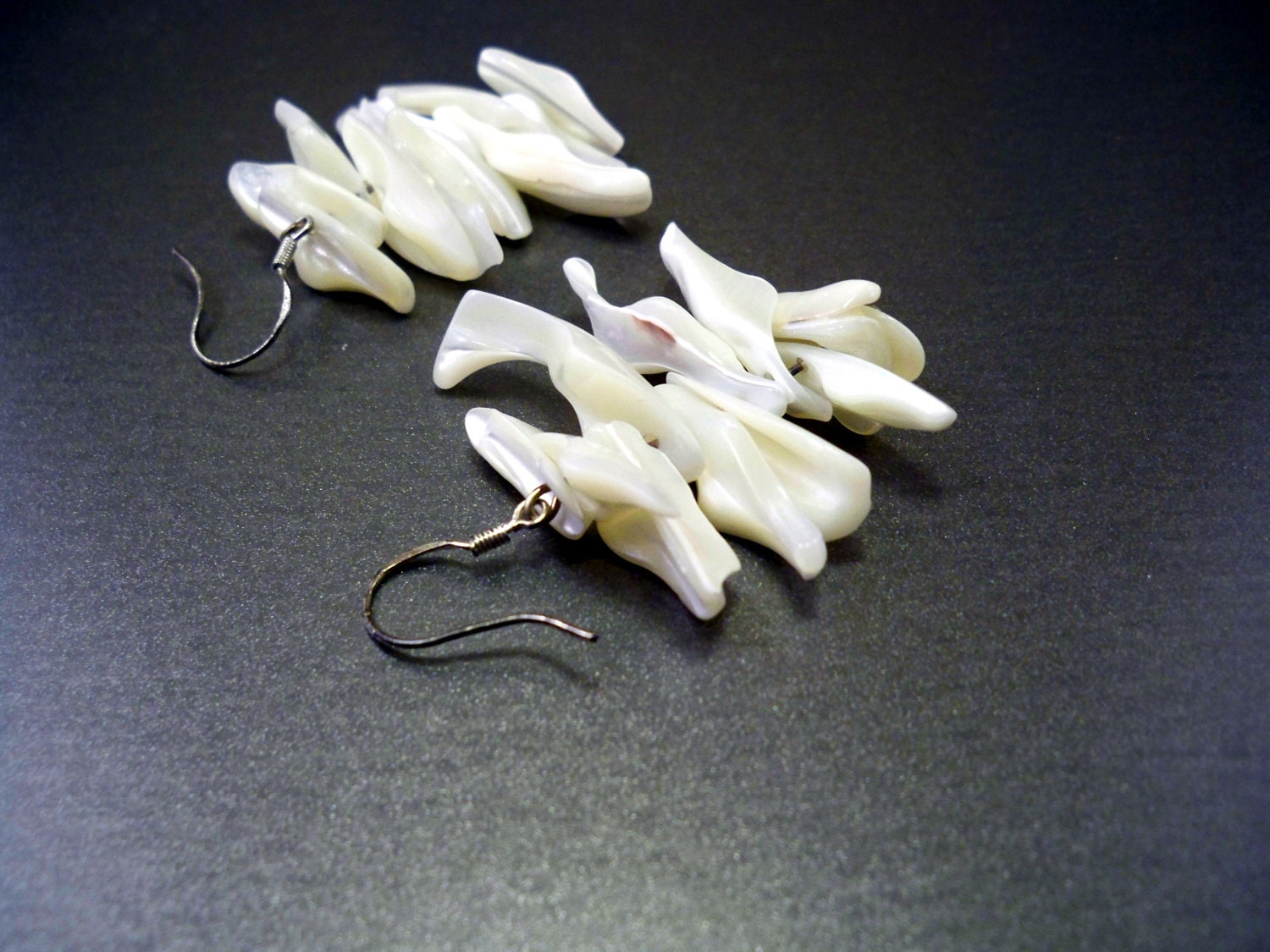 Fun shell earrings - natural freeform mother of pearl, sterling silver earrings, handmade jewelry by NatureLook, winter fashion