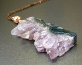 Amethyst druzy necklace: purple drusy amethyst slice pendant necklace, handmade jewelry stone