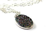 Druzy necklace: drusy agate stone, sterling silver chain, bold druzy handmade fashion shiny necklace for women colorful sparkling gray grey