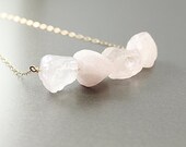 Raw stone necklace: rough rose quartz necklace, gold filled, pink quartz chunky natural semi precious stone necklace, fashion jewelry