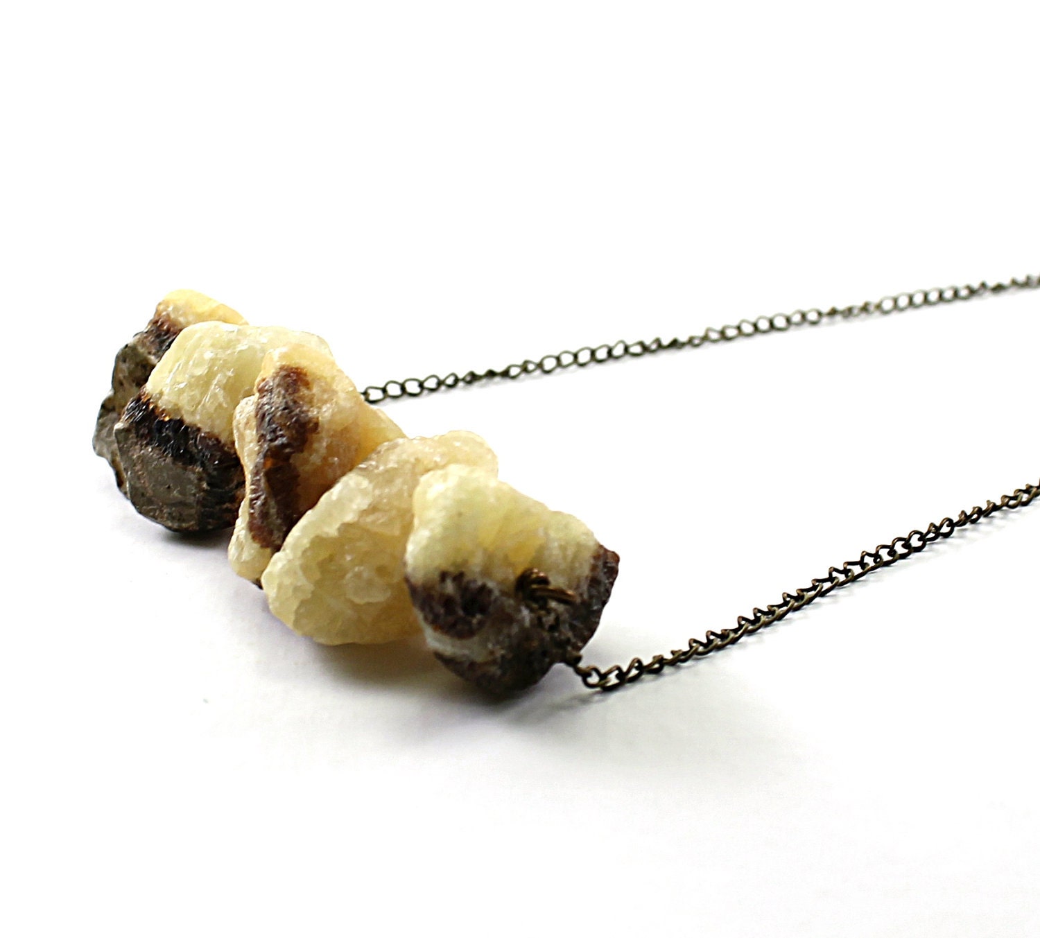 Raw stone necklace: chunky necklace, natural chunky rough stone, septarian yellow and brown semi precious stones, earthy, primitive fashion