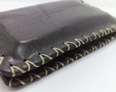 Hand stitched leather wallet for  iPhone 5 cell phone case / wallet in brown and beige waxed thread OOAK /cards/ cash/ FREE MONOGRAMMING