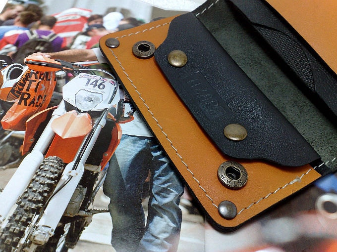 Handcrafted black and orange KTM cowhide leather wallet off road equipment  all iPhone/4S cell phone case cards cash coin purse