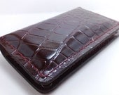 NEW Iphone 5 handcrafted dark burgundy patent leather wallet iPhone 5 cell phone case with crocodile effect red thread cards cash coin purse