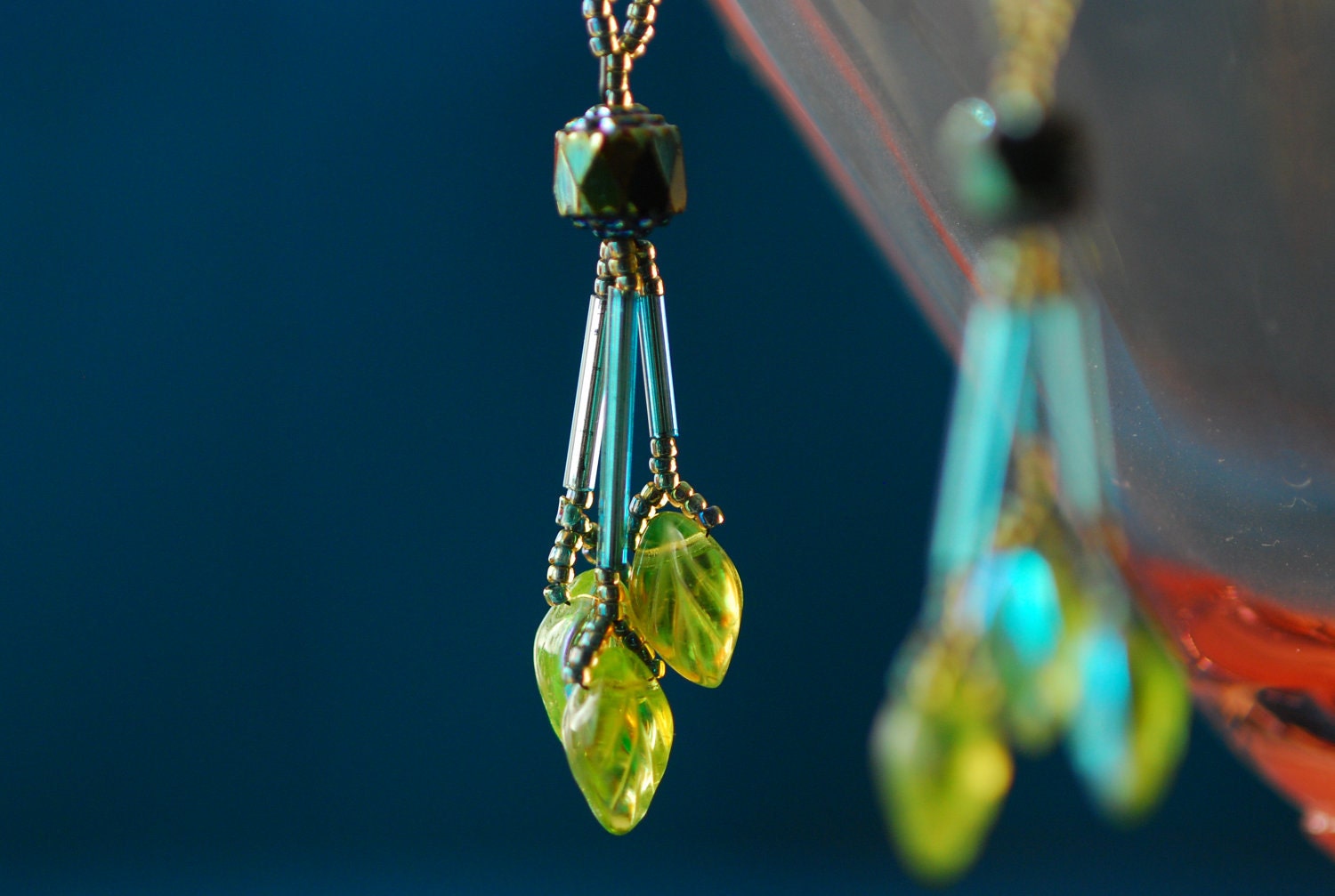 Turquoise and Lime Green Earrings on Sterling Silver Ear Wires (E35)