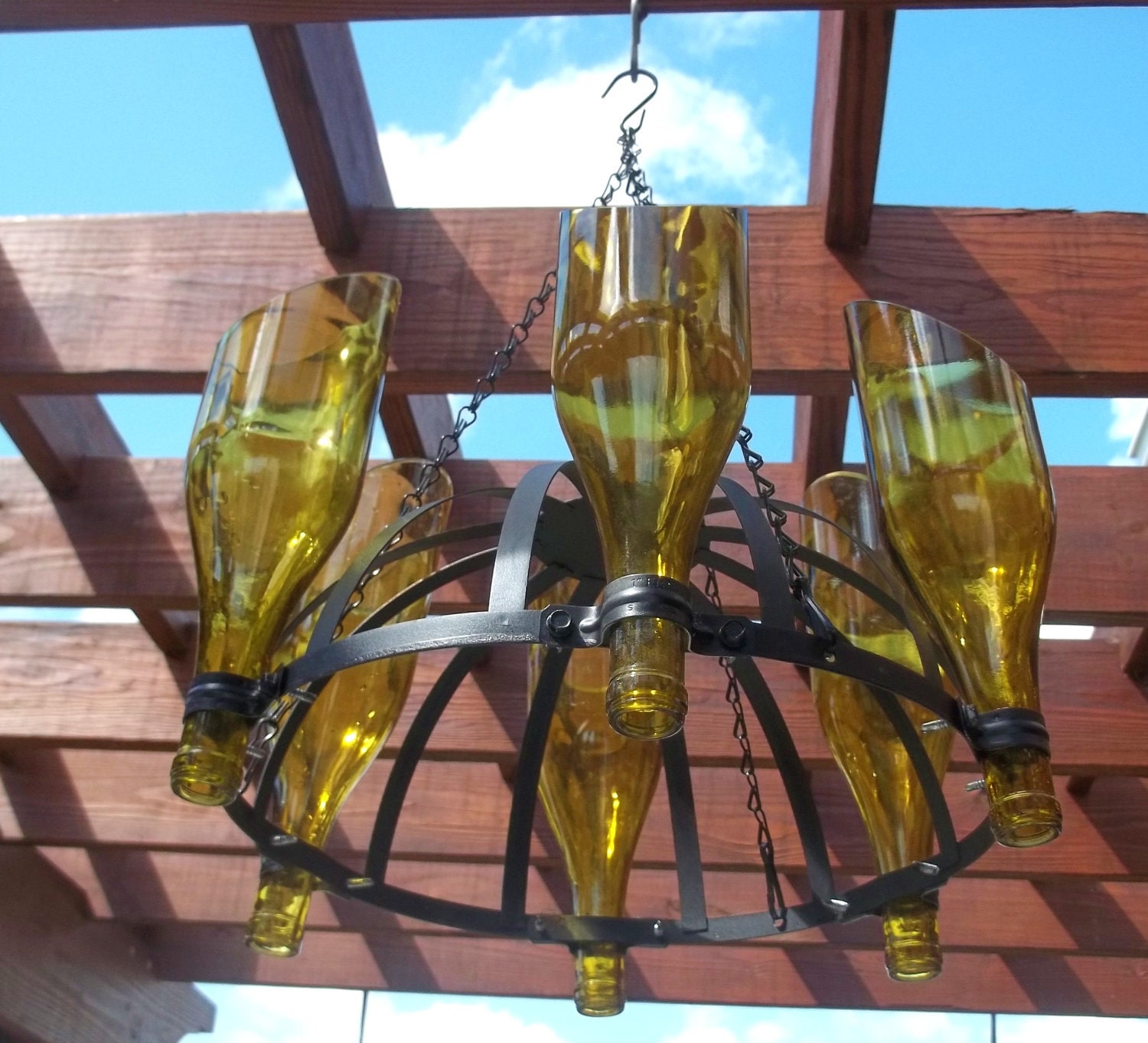 Outdoor Yellow Wine Bottle Candle Chandelier