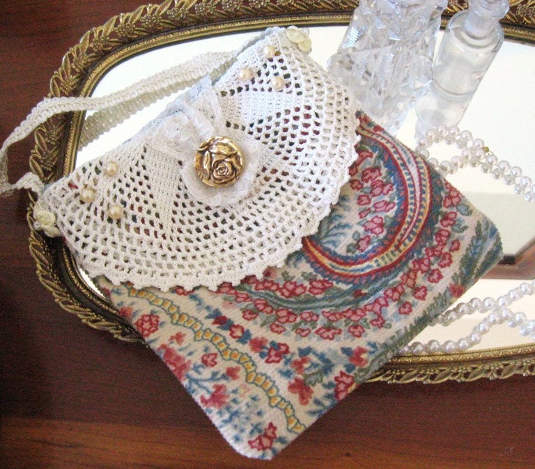 Small Handbag, Makeup Purse, Evening Bag, PAISLEY, Shabby Chic, Prim Primitive Cloth Handmade CharlotteStyle Decorative Folk Art