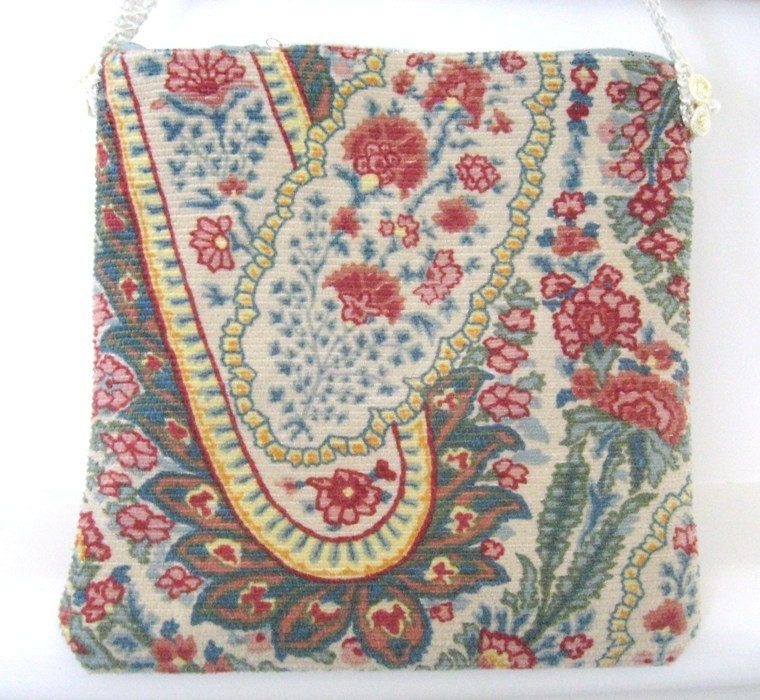 Small Handbag, Makeup Purse, Evening Bag, PAISLEY, Shabby Chic, Prim Primitive Cloth Handmade CharlotteStyle Decorative Folk Art