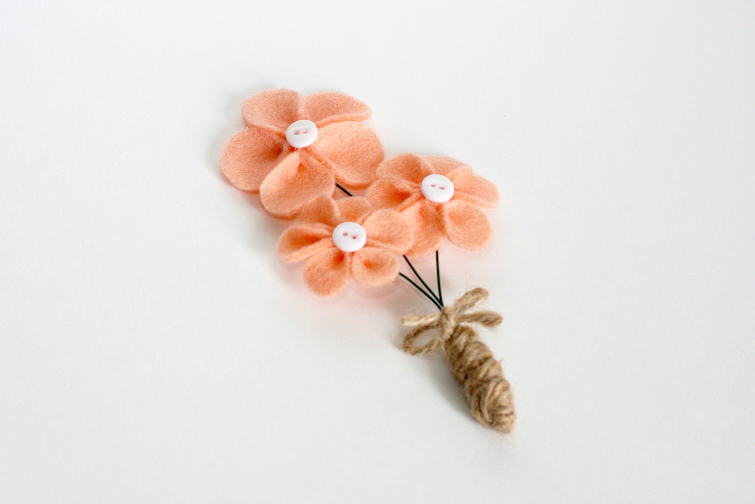 Boutonniere- Love Is In Bloom- felt flowers with buttons and rustic jute