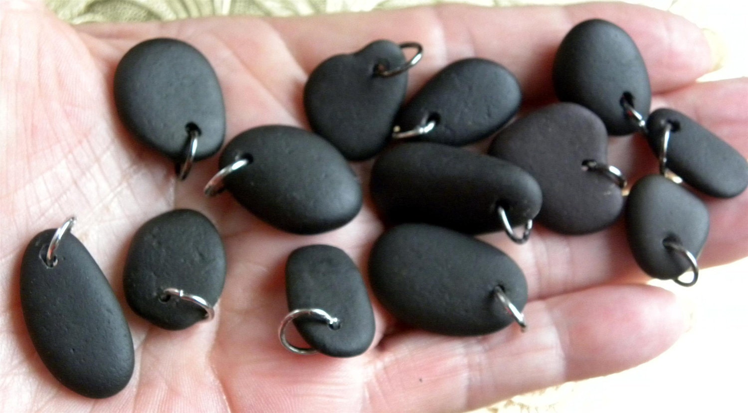 Alaska river stone charms, beads, pendants, 13 stones, river rocks, drilled, Coupon sale