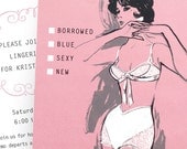 10 Custom or Personalized Lingerie Shower Invitations - 60s Vintage Fashion Illustration - Pin Up