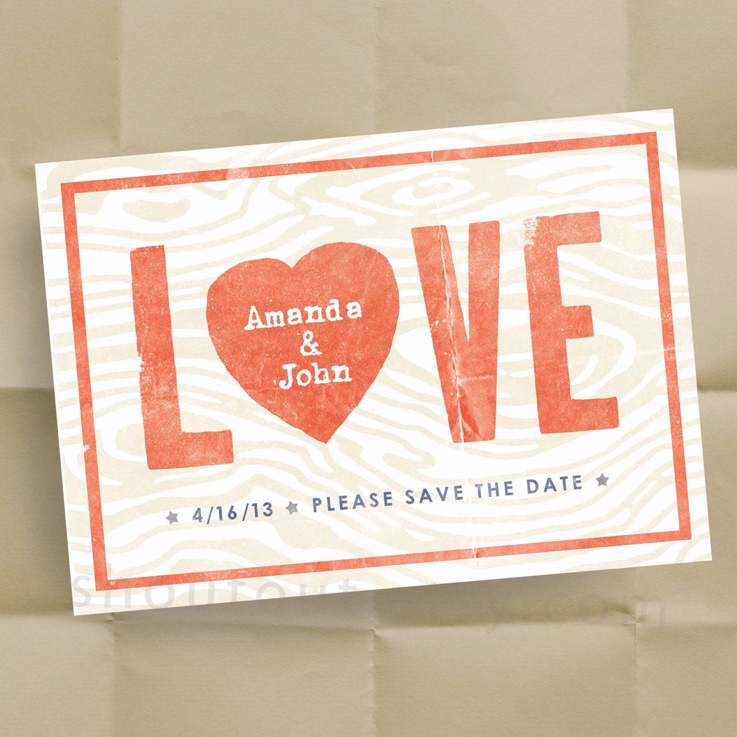 LOVE Save the Date Postcards - Wedding Invitations - Personalized Woodgrain Design - 100
