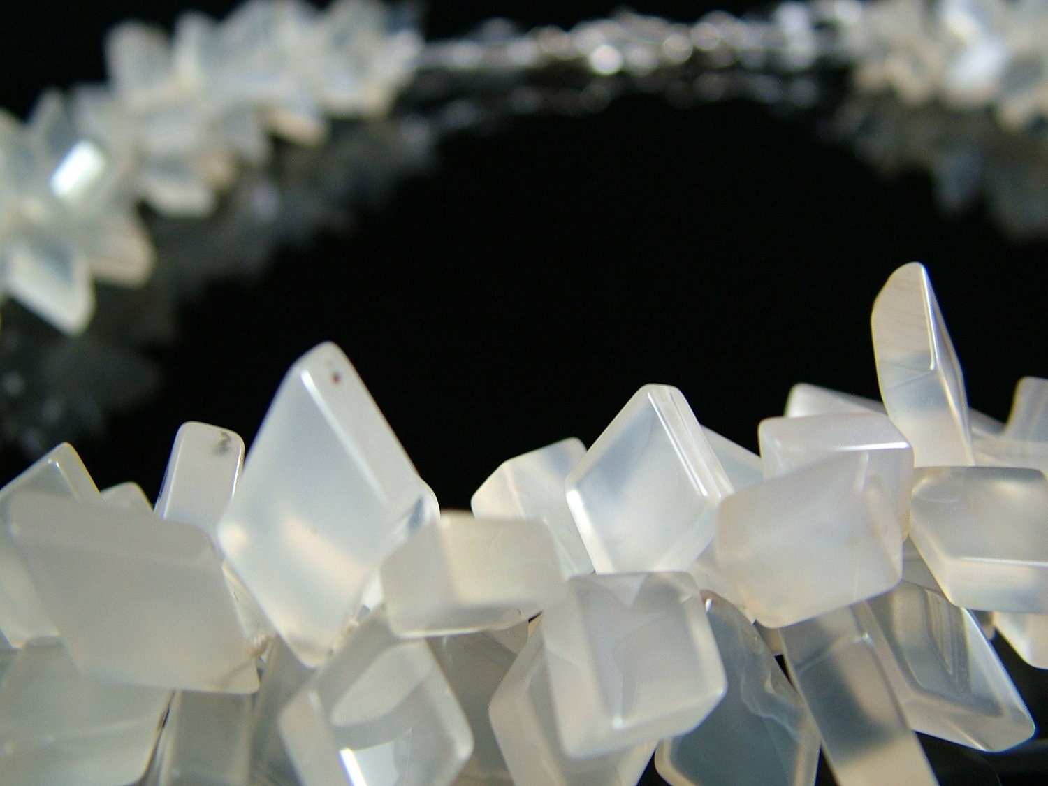 Statement White Necklace Chalcedony Spikes Sterling Silver and Swarovski OOAK - ICE QUEEN
