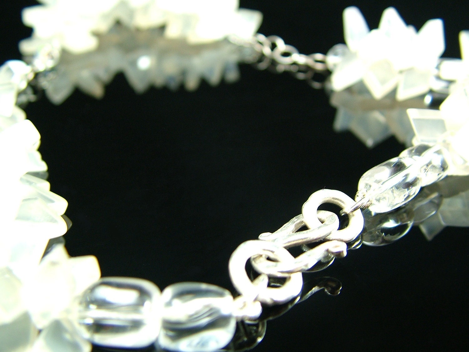 Statement White Necklace Chalcedony Spikes Sterling Silver and Swarovski OOAK - ICE QUEEN
