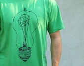 The Inventor - lightbulb T-shirt. Handdrawn vintage Thomas Edison lightbulb illustration - Handprinted unisex Tshirt size S