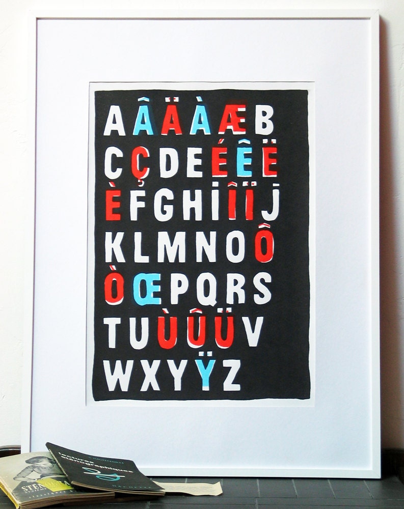 French print Alphabet poster - Typography print - French ABC alphabet poster - Nouvelle Vague inspired handpulled screen print