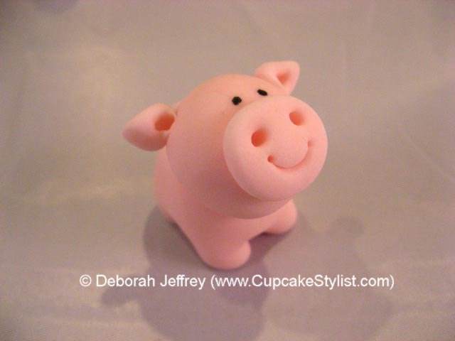 2-inch Edible Fondant Pig Cake and Cupcake Toppers by Cupcake Stylist