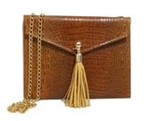 Croc Embossed Crossbody Bag - (cognac with yellow detailing)