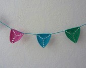 Crochet Garland 14 Triangles Pennant, Colorful Birthday Bunting