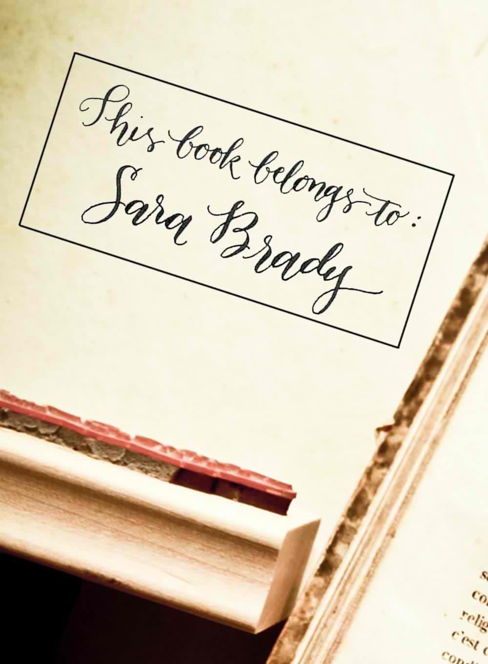 This book belongs to - Your Name - Custom Handwritten Calligraphy Wooden Stamp - Bookplate - Elle Style