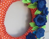 Florida Wreath Auburn Wreath Blue Felt Roses and Orange Polkadot Ribbon Wreath War Eagle Go Gators 12"