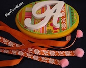 Customized Ribbon Barrette Holder with Wood Monogram Yellows Oranges Greens